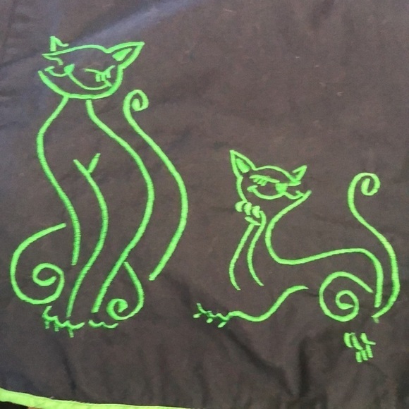 Eshakti Custom Made Midi Dress Embroidered Cats Navy Drop Waist Cotton Poplin 2X - Picture 9 of 10